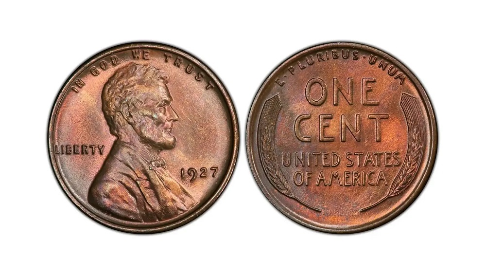 1927 Lincoln Wheat Penny obverse and reverse showing Abraham Lincoln portrait and wheat stalk design