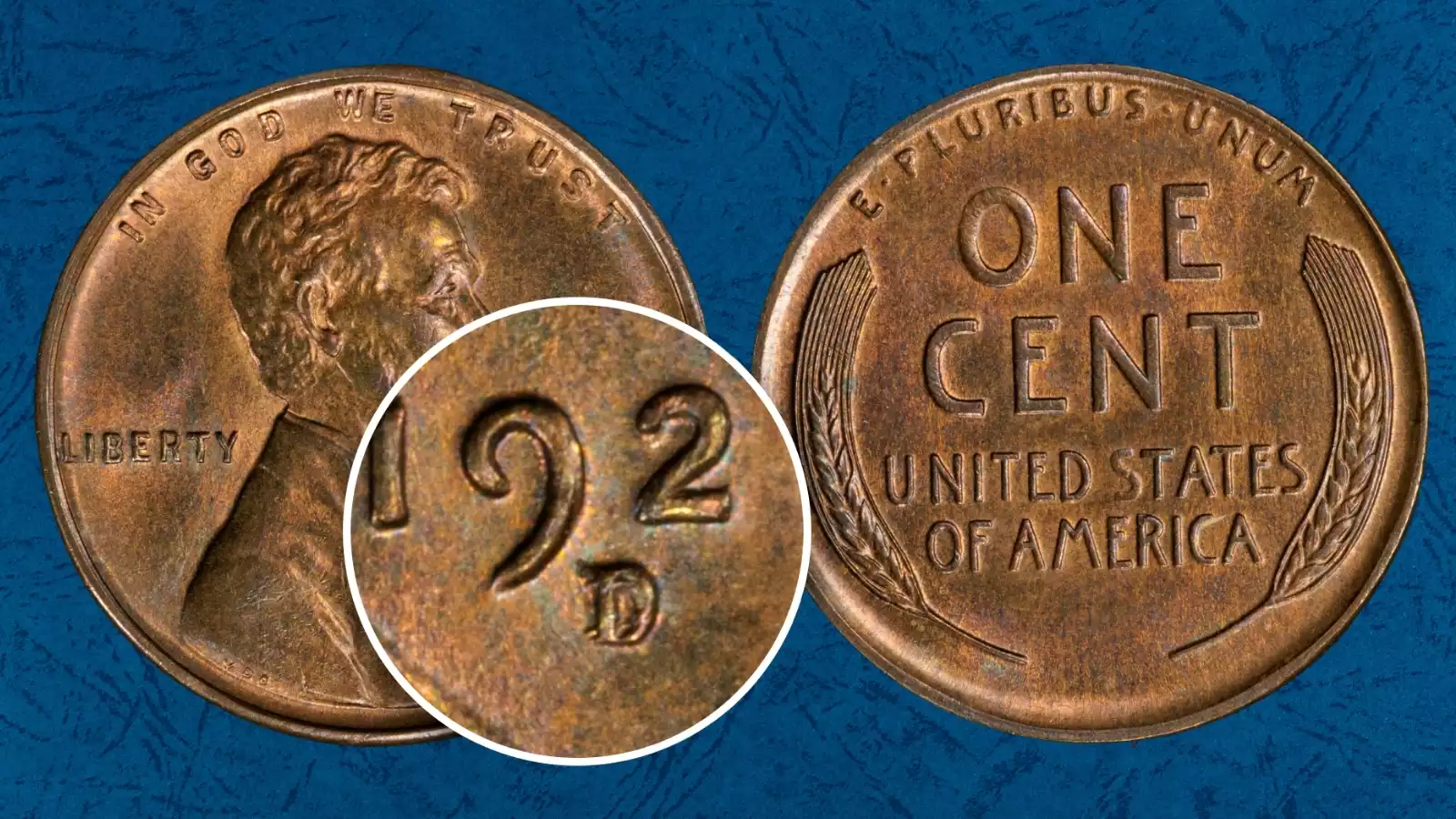 1927-D wheat penny Repunched Mint Mark FS-501 showing secondary D mint mark displaced north of primary D mark